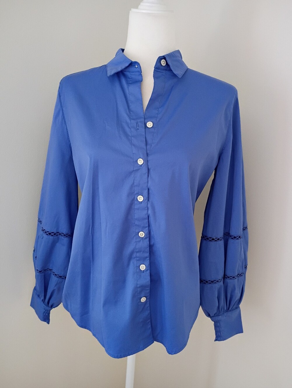 Chico's Blue Button Down Balloon Sleeve Blouse Size S